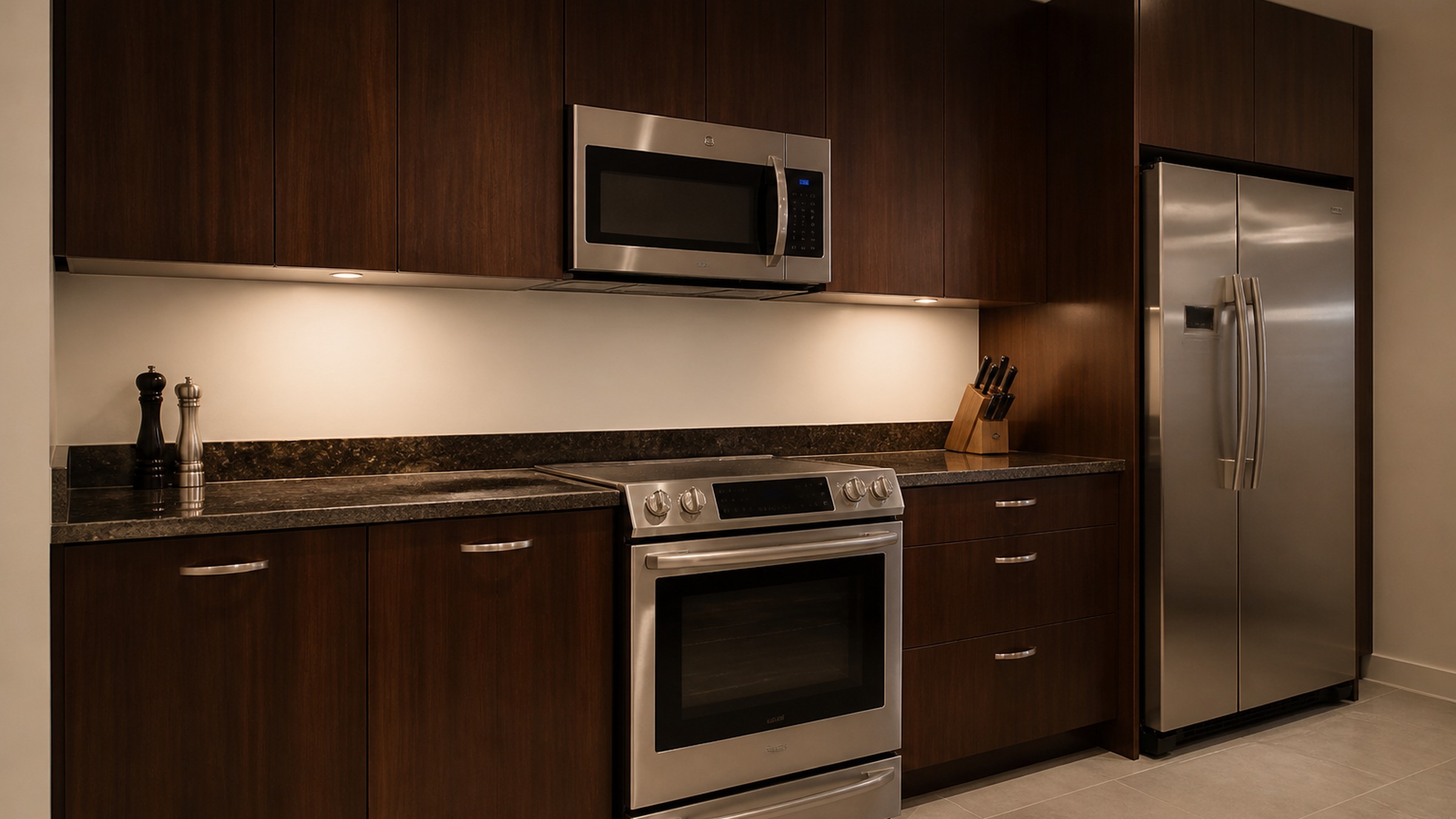Kitchen resurfacing after: vinyl-wrapped cabinets